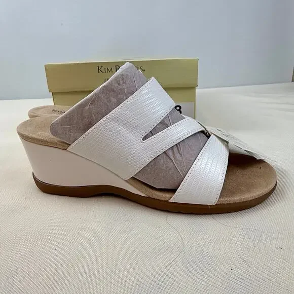 NIB Kim Roger’s Krystal White Slip On Ultra Comfort Wedge Sandals 8M Man Made - Picture 9 of 16